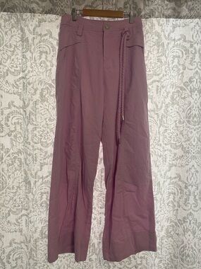 Balboa High Waisted Super Wide Leg Boho Festival Belted Linen Pants Purple M